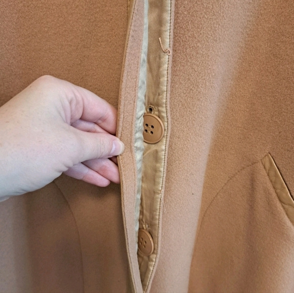 Tomaso Stefanelli Wool Coat Leather Sleeves Camel Italian Designer Sz XL 46 - Picture 6 of 14